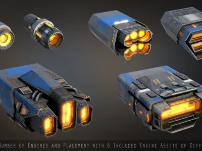 Spaceship Collection Low-poly 3D model