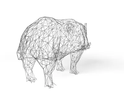 Wildboar Wireframe Low-poly 3D model