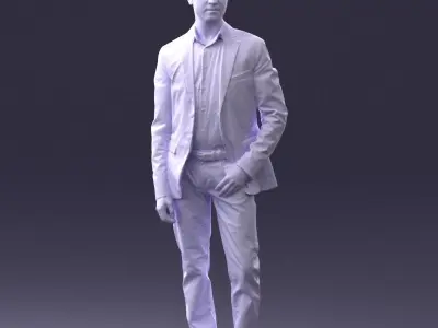 000368 Standing Man in Blue Jacket Realistic 3D Scan Low-poly 3D model