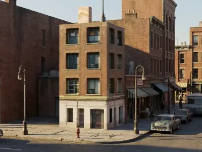 Old Brick City Building Low-poly 3D model