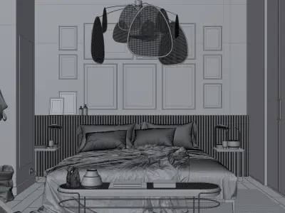 Vienna straw bedroom interior scene 3D model