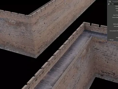 Procedural Modular Brick Wall for Castles or City Walls Low-poly 3D model