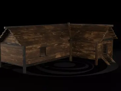 AAA Wooden Enterable Medieval Primal Thatched Cottage Hut 02 R Low-poly 3D model