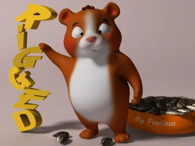 Cartoon Hamster Rigged  Low-poly 3D model