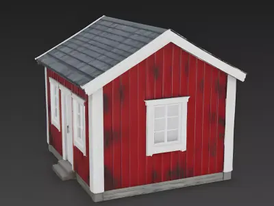 Rustic Red Wooden Cottage 3D Model Low-poly 3D model