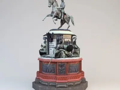 Nicholas 1 statue of man riding horse Low-poly 3D model