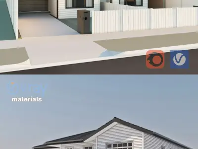 Double story house and Suburban house for backgrounds 3D Model Pack