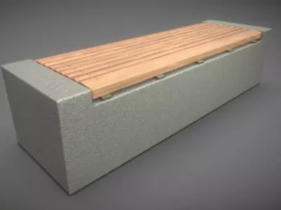 Bench -6- Wood on Concrete Block Low-poly 3D model