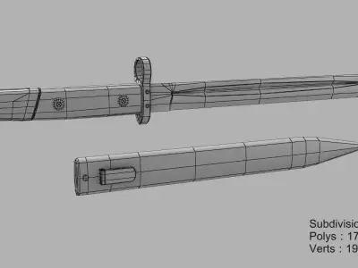 Karabiner k98 bayonet Low-poly 3D model