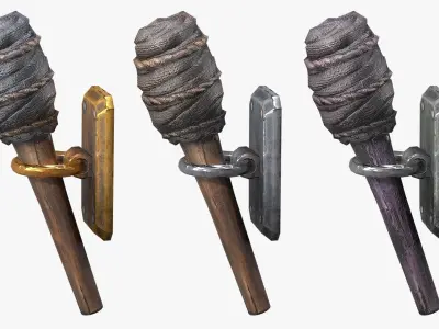 Wooden Torch Low-poly 3D model