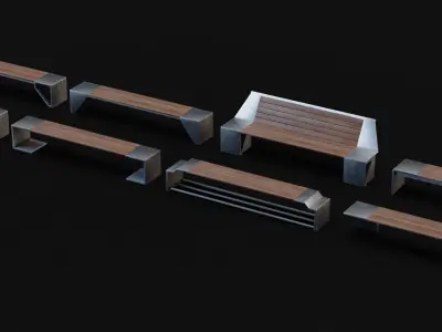 Outdoor Bench Kitbash Collection Low-poly 3D model