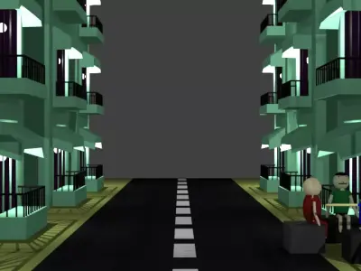 3D City Model low-poly 3D model building with windows and bal... Texture