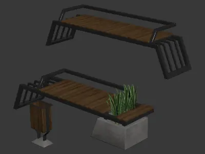 Exterior set 2 urban bench 3D model