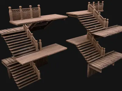 Staircase Flights of stairs Medieval Pack Low-poly 3D model