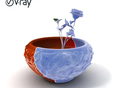 Decorative Flower Pot with Rose Model Pack Low-poly 3D model