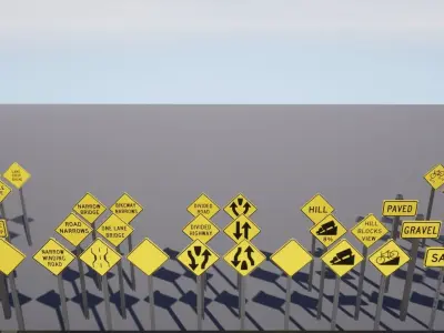 Traffic signs USA warning series Low-poly 3D model