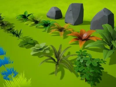 Stylized Grass and Plants Low-poly 3D model