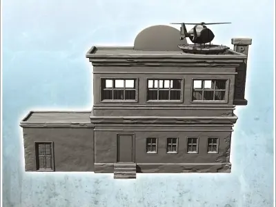 Police station with vehicle garage and rooftop helicopter 10 3D print model