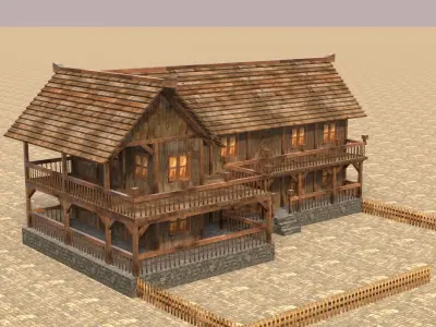 Game-Ready Low Poly Medieval House Models with Unique Styles Low-poly 3D model