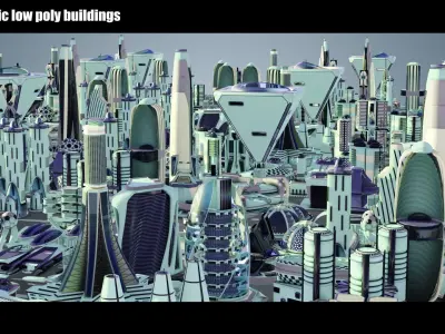 35 Futuristic Buildings VOL 6 Low-poly 3D model