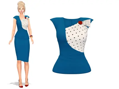 Asymmetric Neckline Cap Sleeve Vintage Polka Dot Blouse Low-poly 3D model