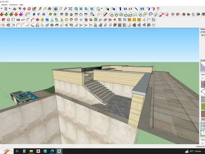 3d model of Podium deck landscape with fountains 3D model