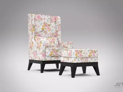 Wing Back Chair Low-poly 3D model