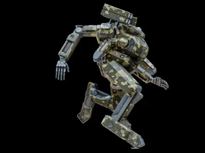  Rigged Sci-Fi Combat Mech Exoskeleton Suit - Woodland Skin PBR 