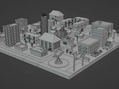 Low poly city Low-poly 3D model