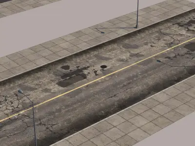 Modular urban roads and streets Low-poly 3D model