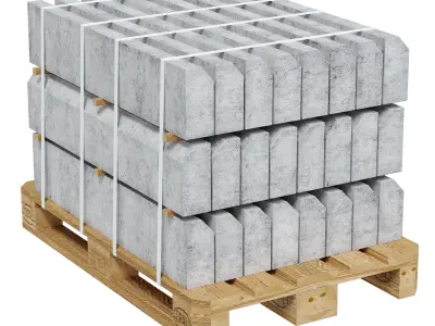 Road curbs of three types on a pallet 3D model