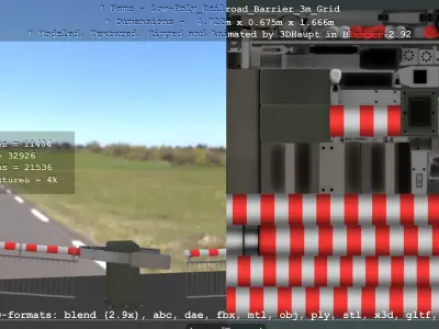 Railroad Barrier 3m Protective Grid High and Low-Poly Version 3D Model Pack