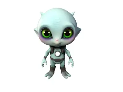  Cute Alien 3D Model Stylized Sci Fi Character for Games Low-poly 3D model