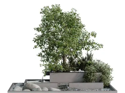 Landscape waterfall and plant set 650 3D model