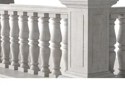 Classic Marble Balcony with Marble Balusters and Square Columns 3D model