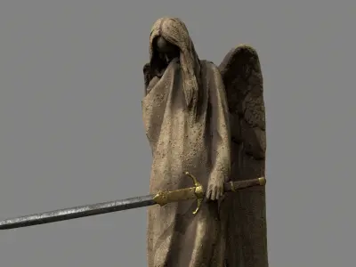 Angel statue of holding sword Low-poly 3D model purchase