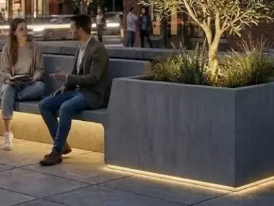 Urban Concrete Planter Bench with LED Low-poly 3D model