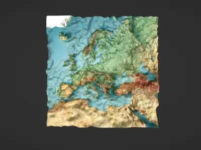 Europe Map Topography Low-poly 3D model