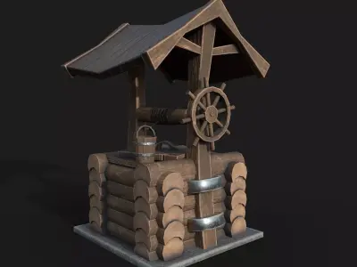 Wooden draw-well Low-poly 3D model