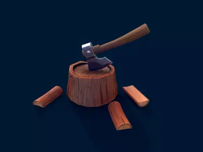 Stylized Stump and Axe Low-poly 3D model