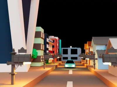 Low Poly Night Cityscape Environment 3D model
