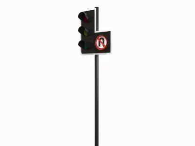 Traffic Light No U Turn Low-poly 3D model