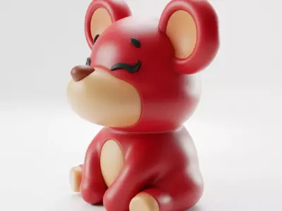 Cute Red Mouse Toy Stylized Cartoonish Rodent Big Ears 3D Low-poly 3D model