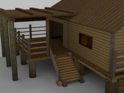 Wooden House With External Area Low-poly 3D model