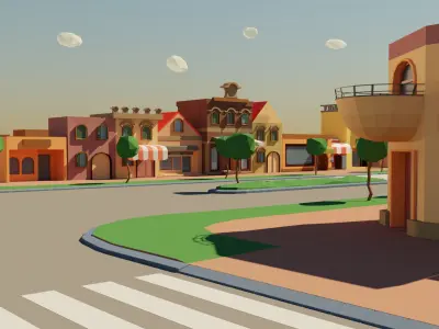 Lowpoly town Free 3D model