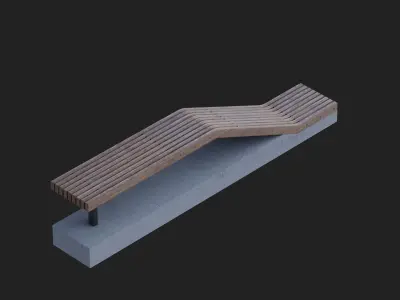 Modern Curved Urban Wooden Bench  Low-poly 3D model