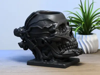 Skull robot pen holder Cyborg pen holder 3D print model