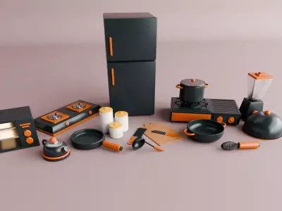 Comprehensive 3D Kitchen Appliance and Utensil Set Free low-poly 3D model