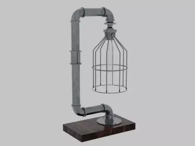Industrial Pipe Fitting Lamp with Edison Style Bulb 3D model