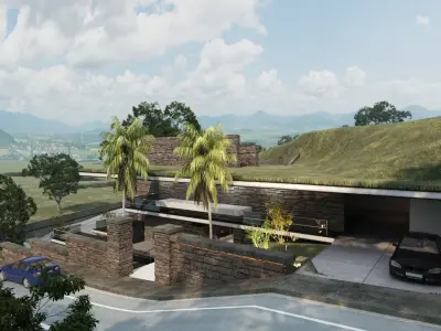 Mountain cliff house villa modern architecture 3D model